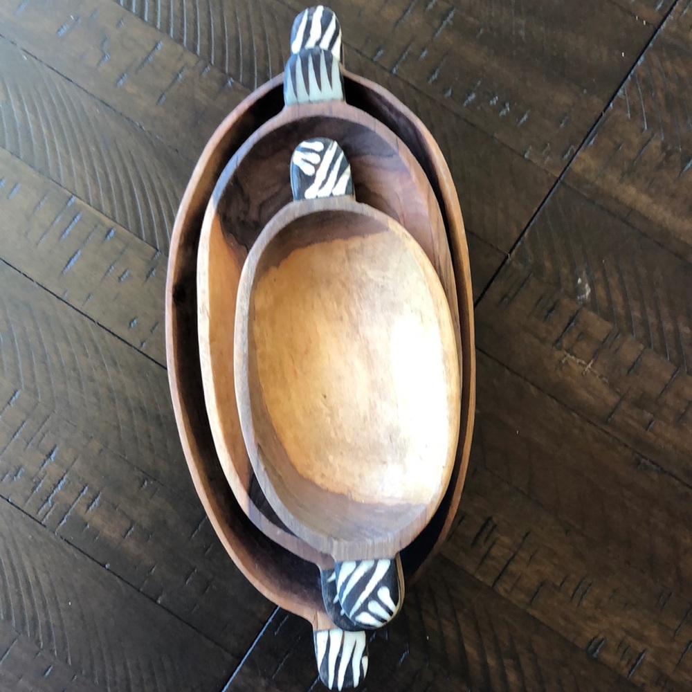 African wood nesting bowls for serving